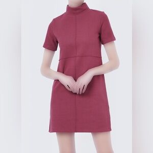 Short Sleeve Rust Mock-Neck Dress